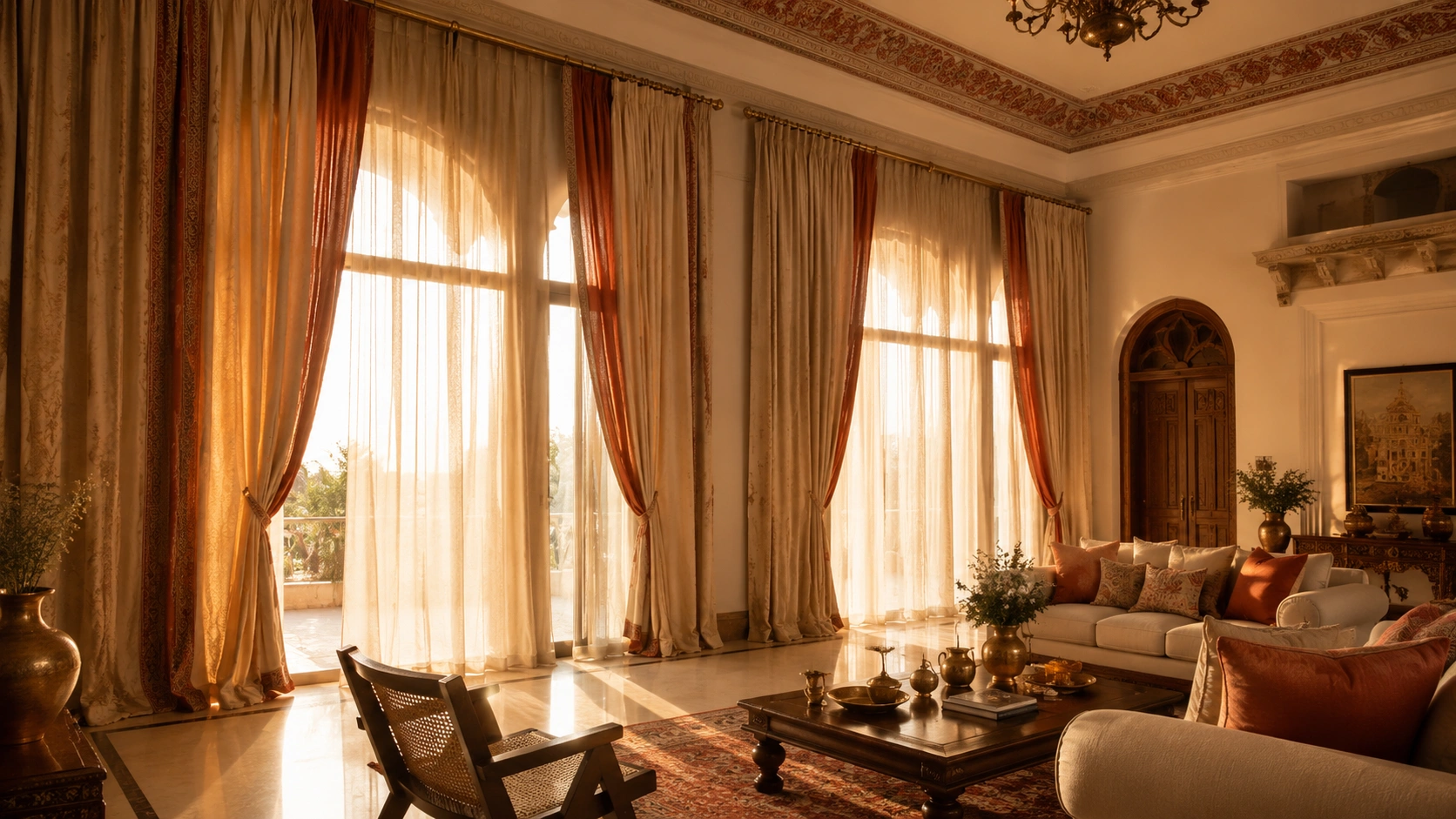 Premium curtains in Ahmedabad luxury living room by Aurakriya Decor