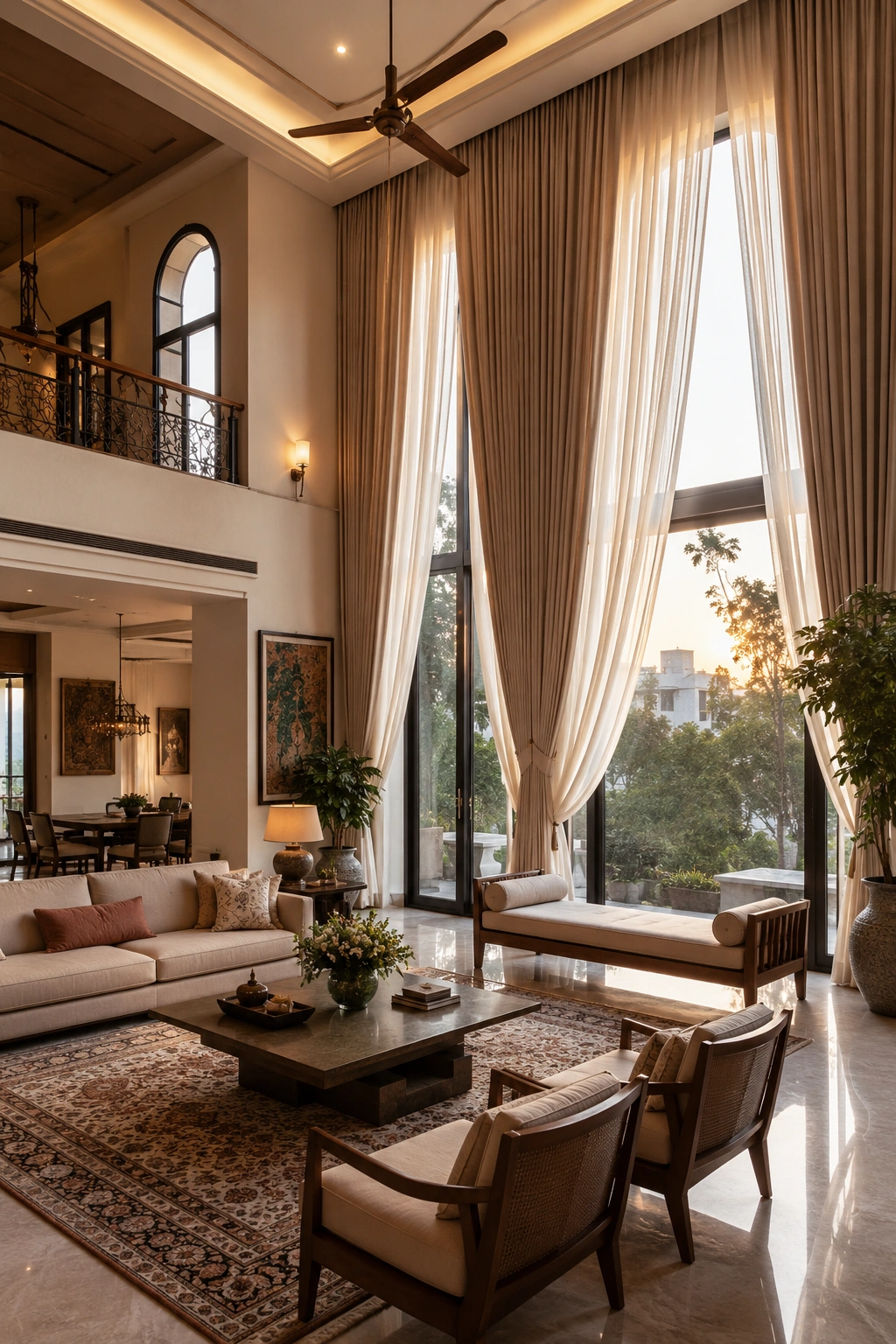 Custom floor-to-ceiling curtains Ahmedabad living room Aurakriya Decor
